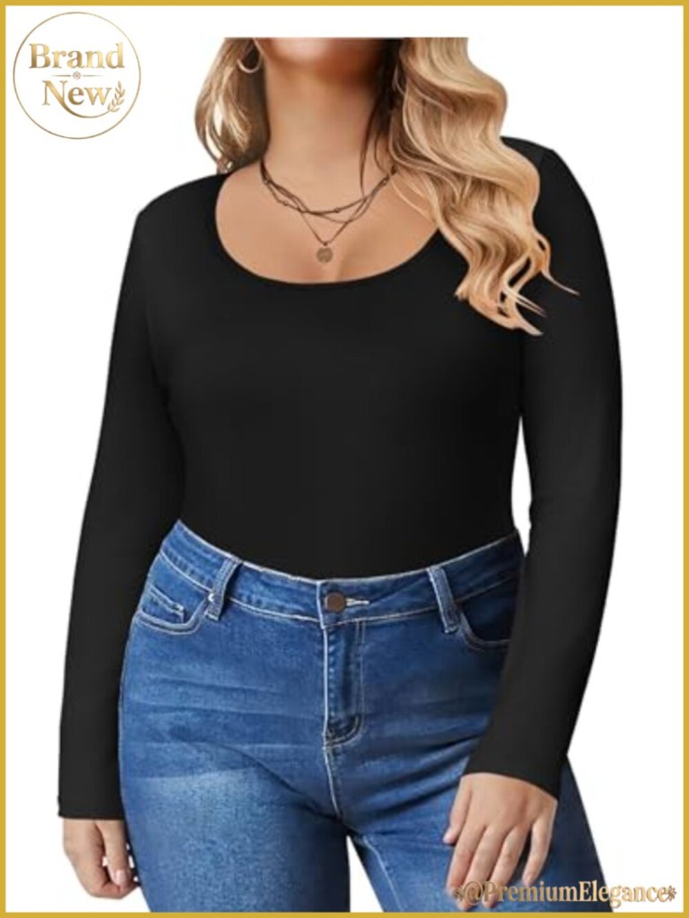 Plus Size Long Sleeve Scoop Neck Slim Fit Basic T-Shirt Stretch Top